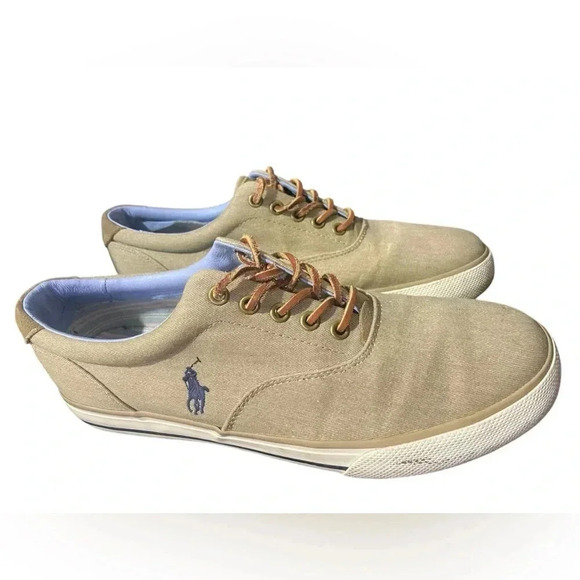 POLO Ralph Lauren Beige Tan Canvas Sneakers - Picture 4 of 5
